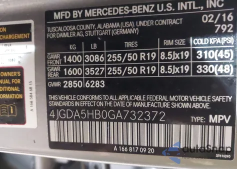 2016 Mercedes-Benz Gle 350 4Matic z USA, uszkodzony, nr VIN 4JGDA5HB0GA732372